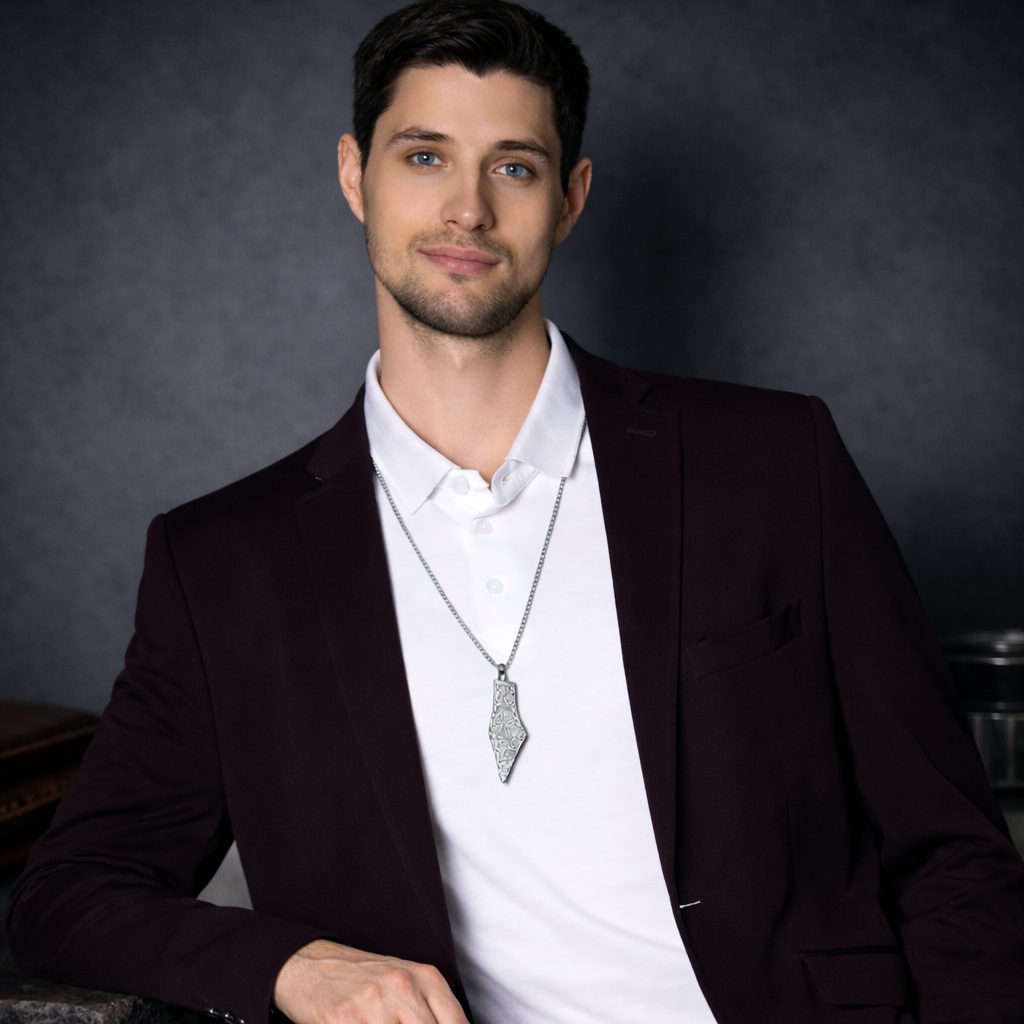 Palestine Map Engraved Pendant Necklace-Men