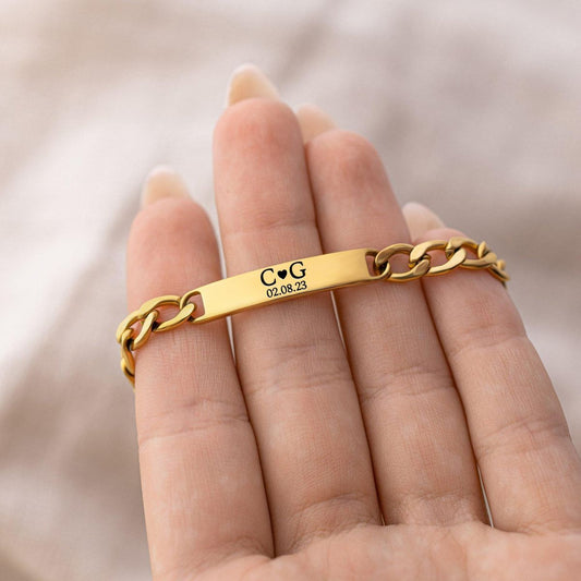 Custom Engraved Name Chain Bracelet Gold And Silverโ Unisex
