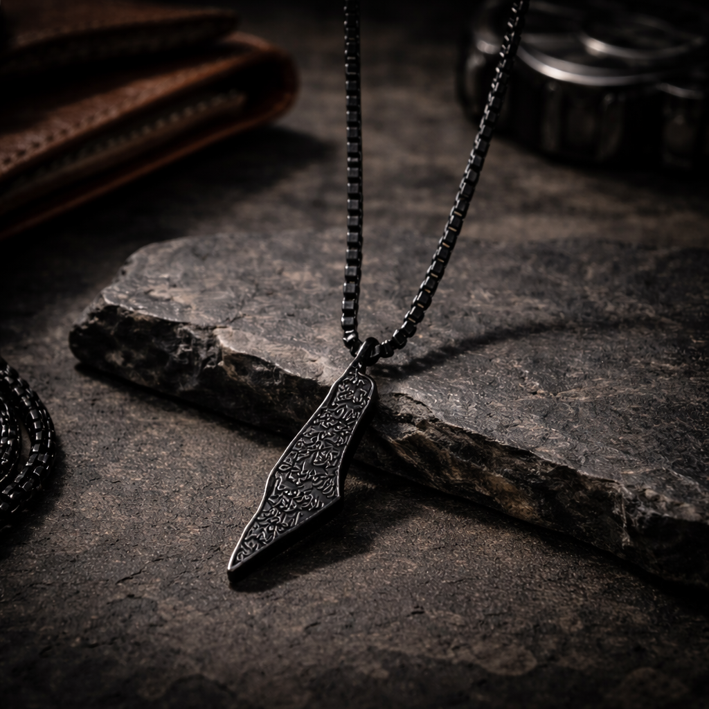 Palestine Map Engraved Pendant Necklace-Men